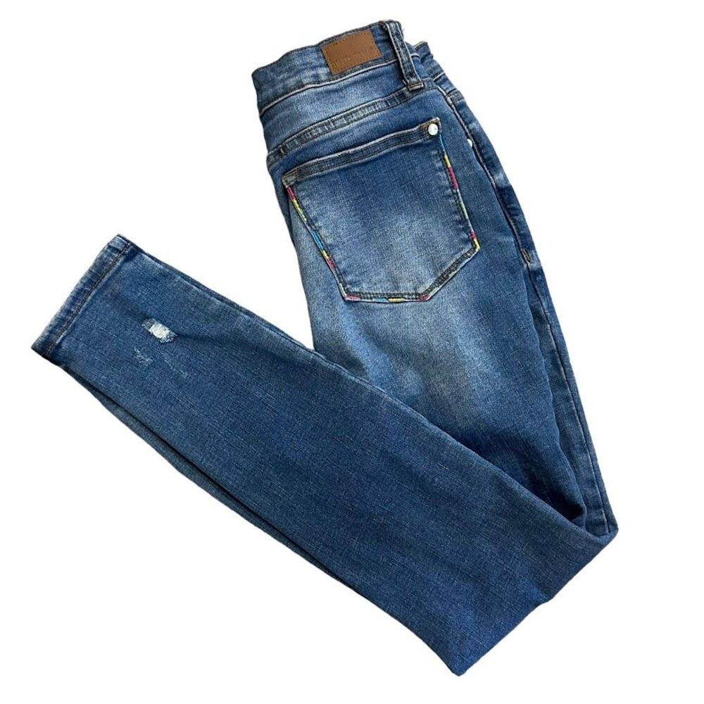 Judy‎ Blue Skinny Fit Distressed Emroidered Pocket Jeans Womens 5 / 27 JB88286